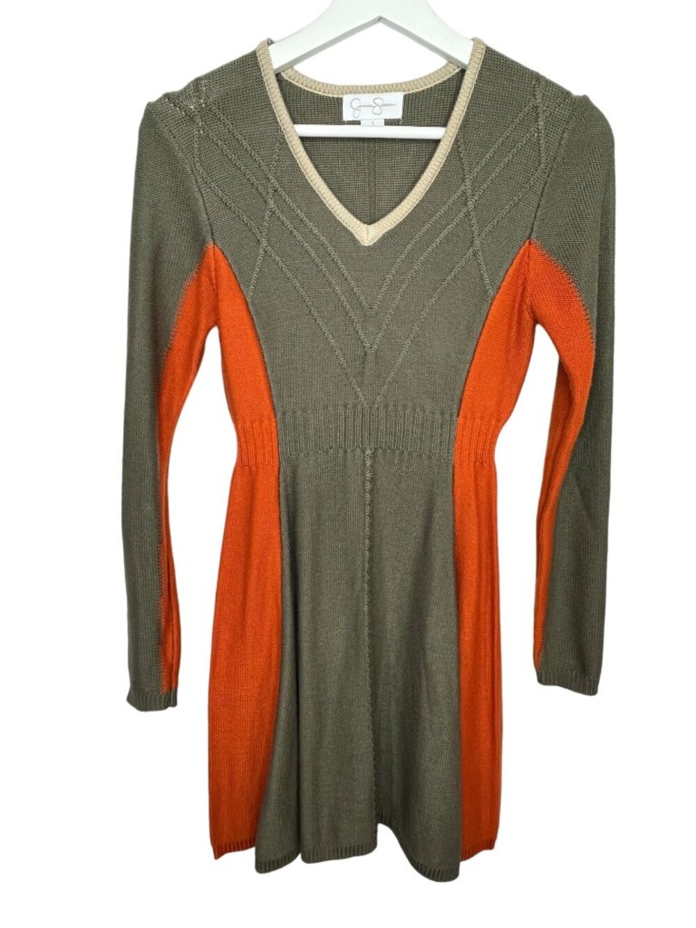 Jessica Simpson Womens Small Sweater Dress Orange Gray Long Sleeve Knit